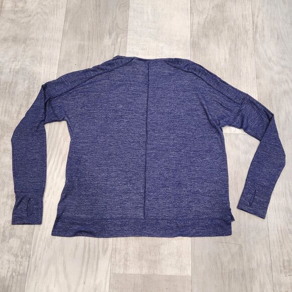 ATHLETA Navy Blue Long Sleeve Top Sz XS Thumb Hole Hi Low Hem Stretch Athleisure - Picture 4 of 4